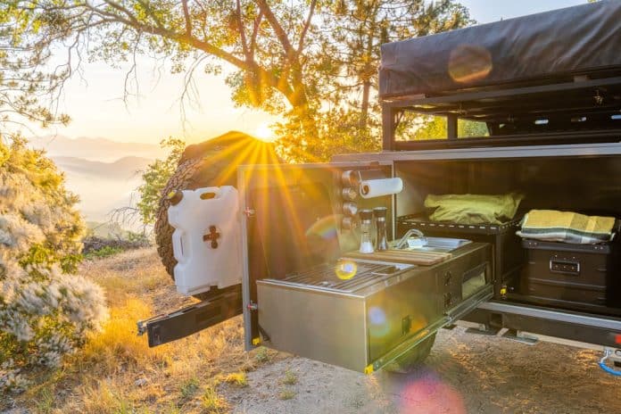 sno trailers alpine kitchen at sunset