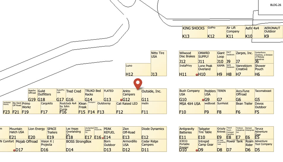 arkto campers overland expo west map