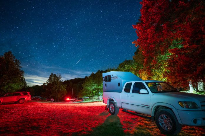 freedom campers at camp at night