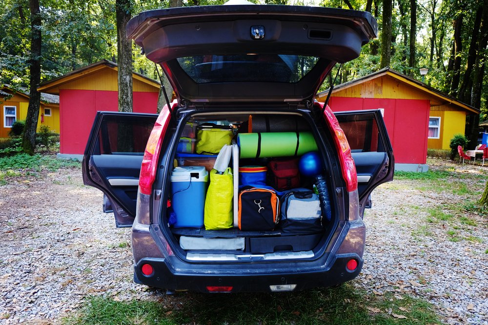 SUV packed with camping gear