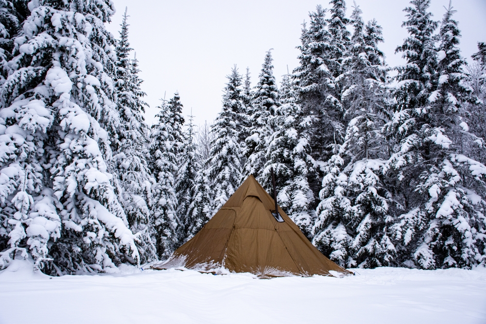 hot tent camping in winter