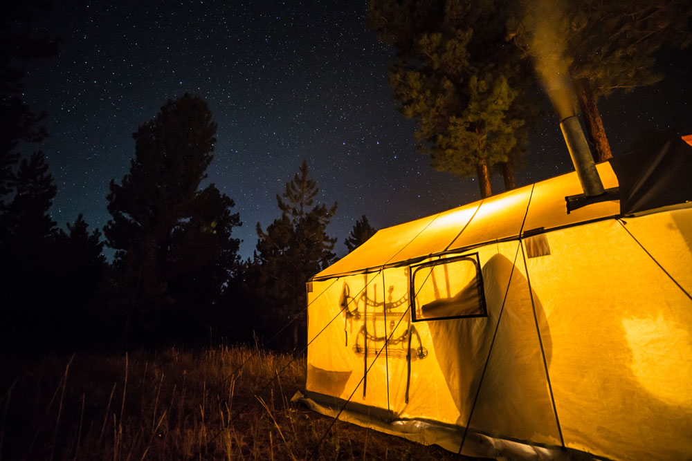 montana canvas Premium 12 oz. Canvas Wall Tent at night