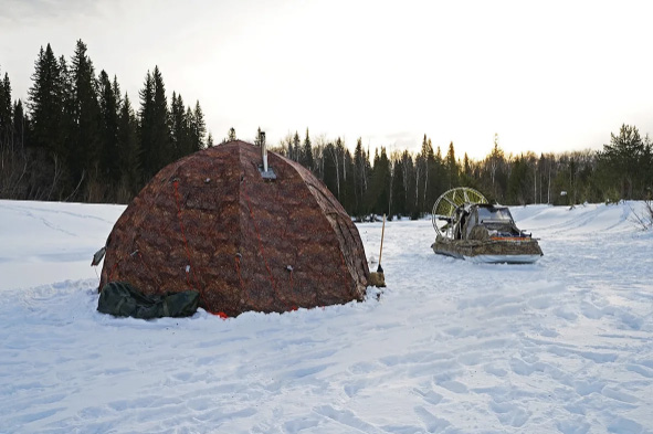 bereg up-7 with boat in winter