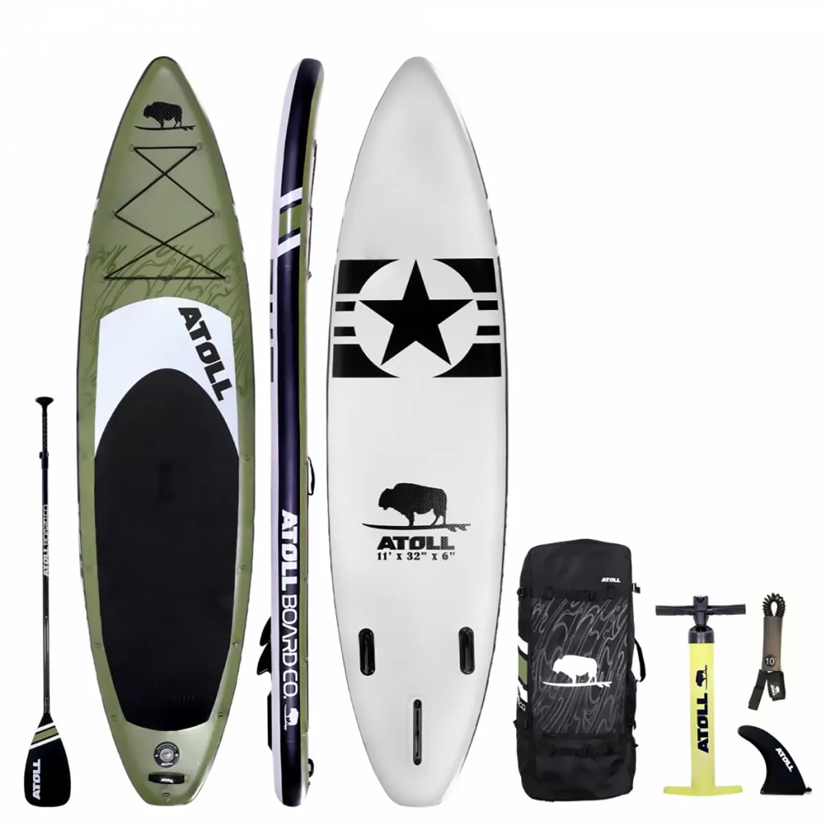 Green-Atoll-11-foot-Inflatable-Paddle-Board-Package-e1654617847491-1024x1024-min