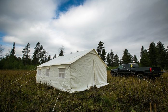 elk mountain wall tent in meadow