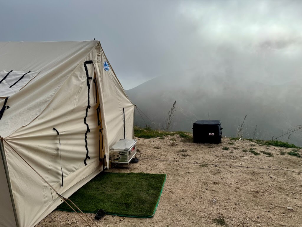 davis tent 10x10 with TRP 4x4 Mammoth and Sparks Overland in front