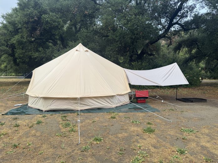 Stout 5M Pro Bell Tent after heavy rain