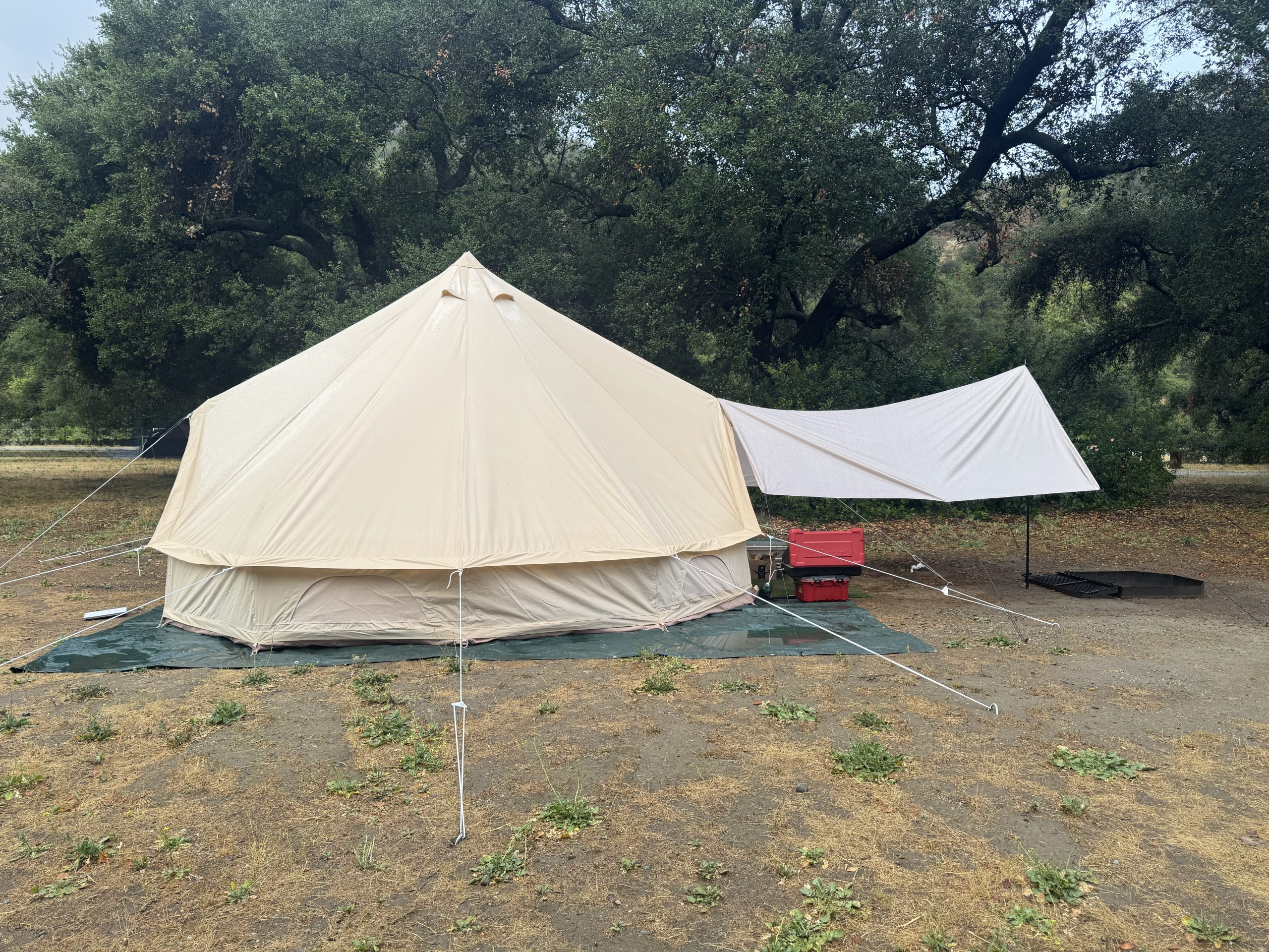 Stout 5M Pro Bell Tent after heavy rain