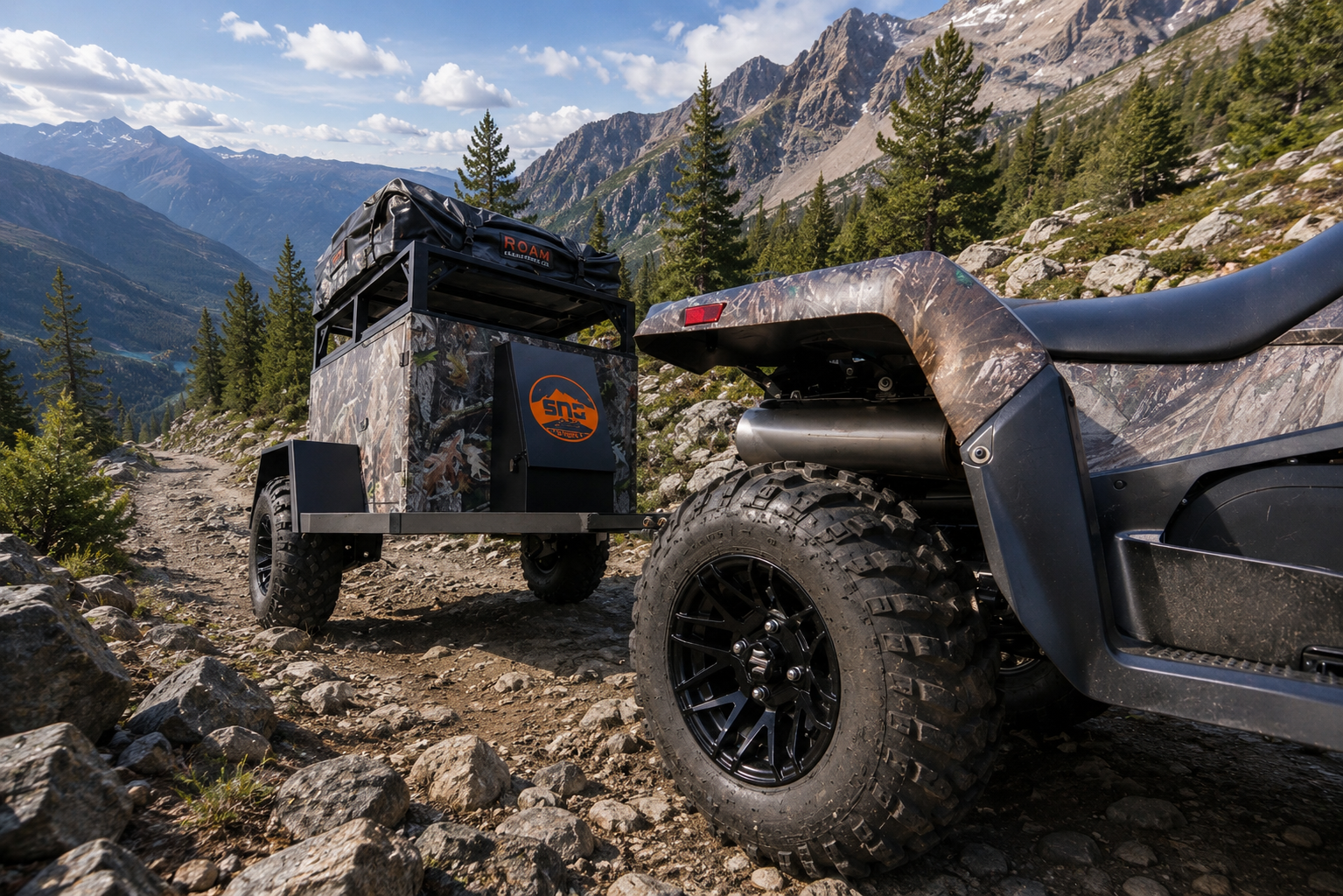 sno trailers recon on rugged mountain trail