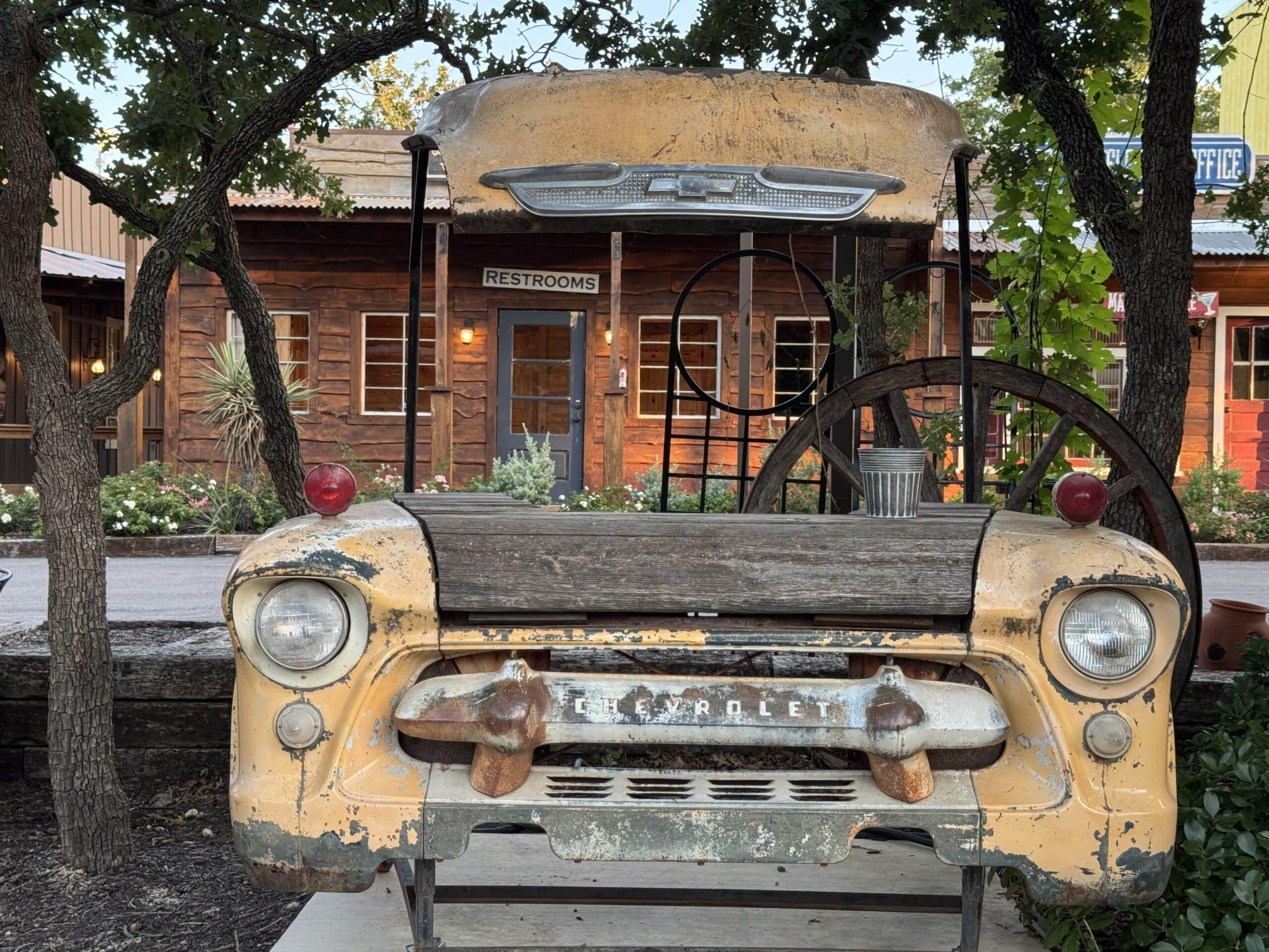 Old Chevrolet nose has been converted into a concession stand.