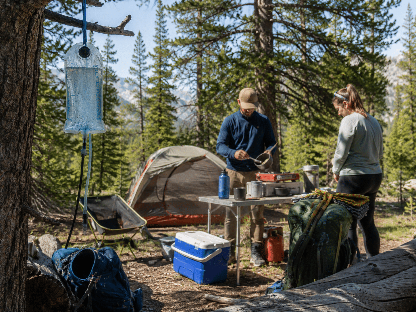 camping with a water bladder