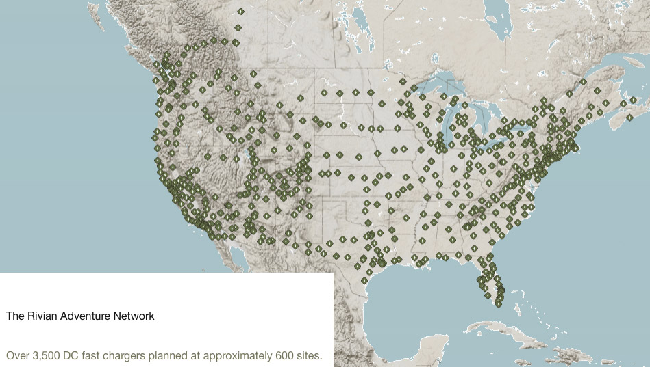 Rivian Adventure Network coverage map across North America