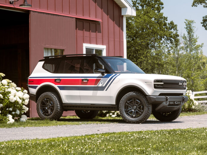Scout SUV Traveler Spirit of '26 concept in red, white, and blue livery