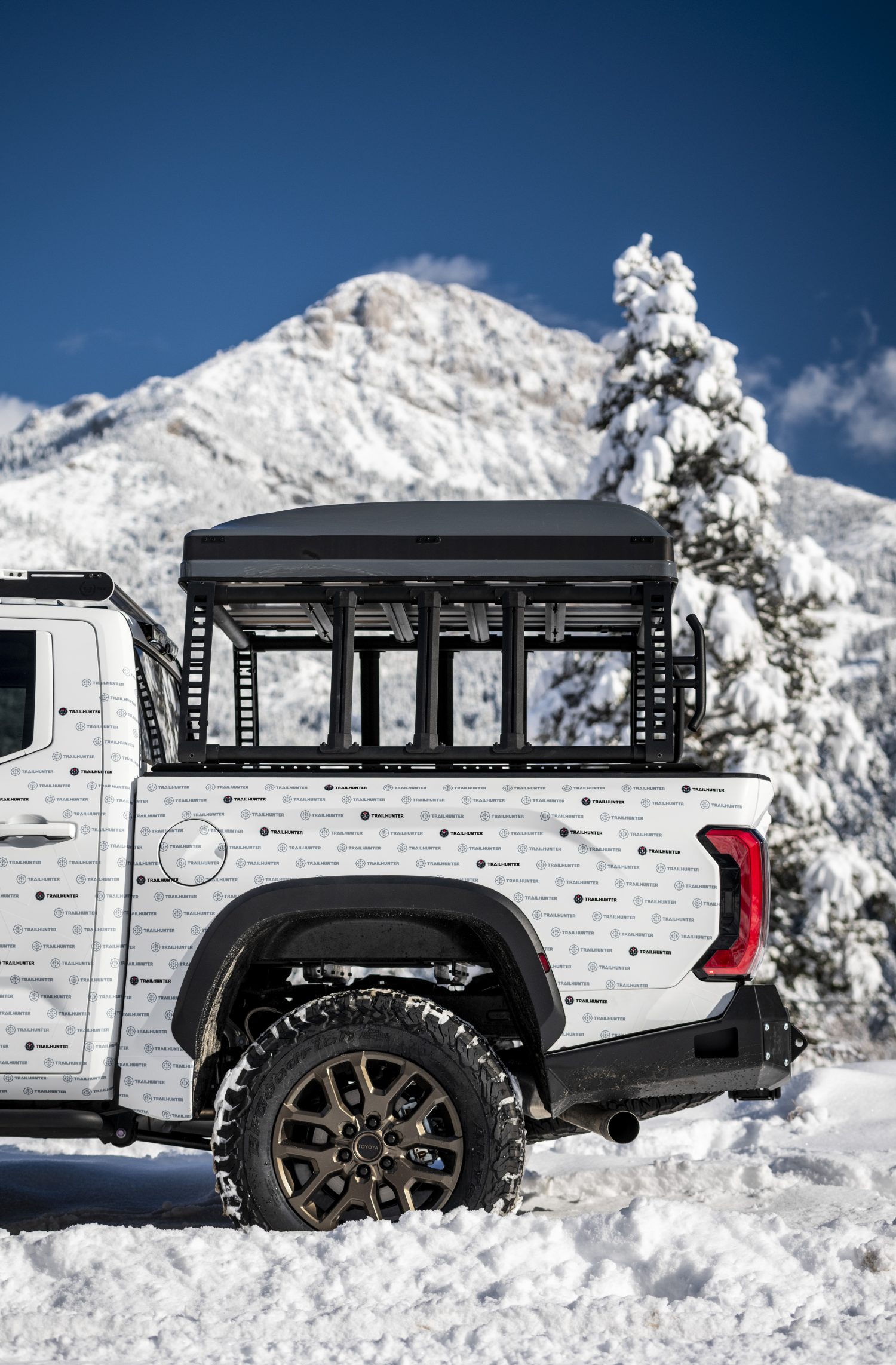 Rooftop tent and cargo rack mounted on the bed of the 2027 Toyota Tundra Trailhunter