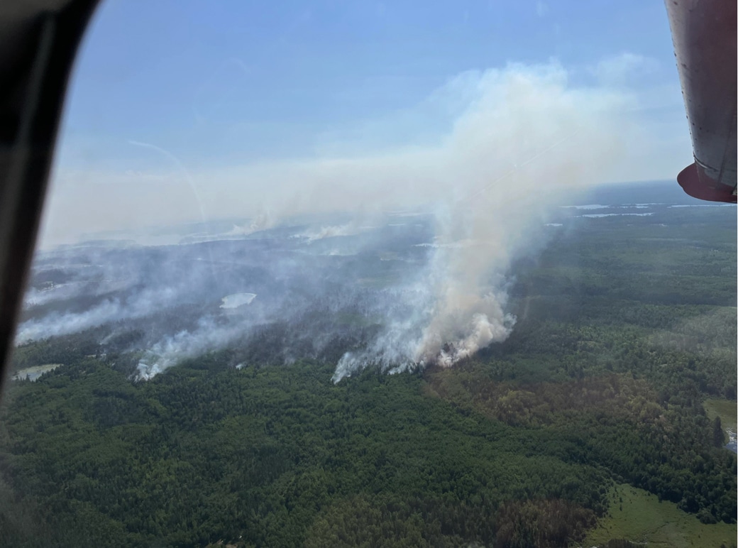 Aerial view of the Wolf Pack and Camp Fires burning near the Boundary Waters closure area, July 14