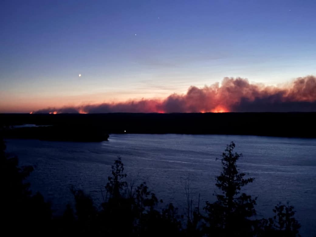 Camp Fire smoke seen from Moose Lake during the Boundary Waters closure, July 13