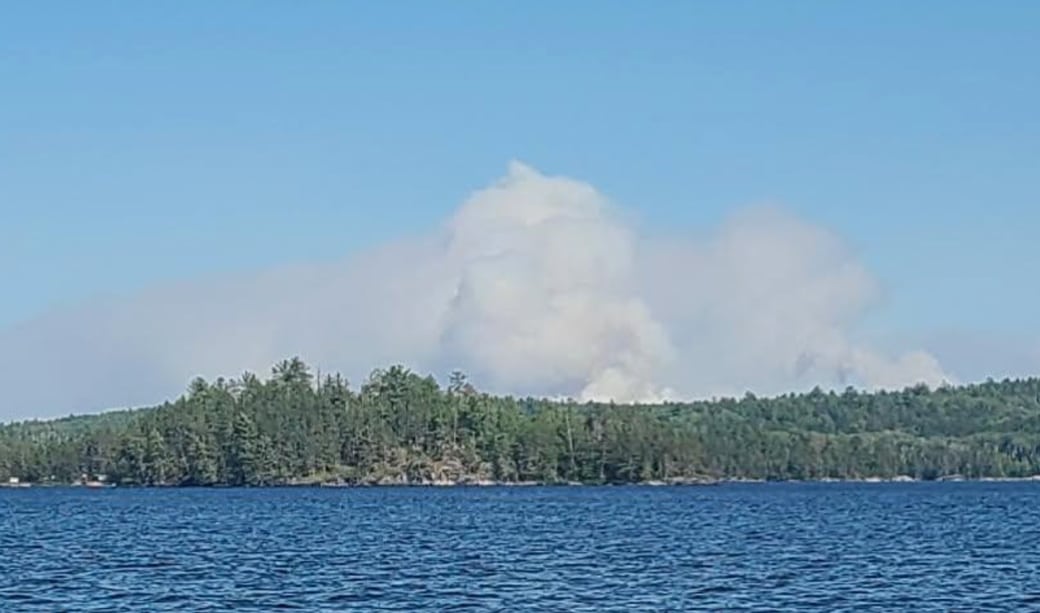 Thumb Fire smoke seen from Crane Lake near the Boundary Waters, July 12