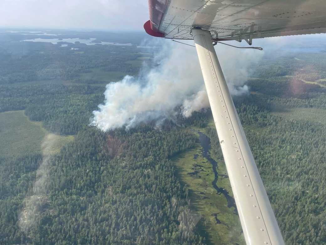 Bear Trap Fire smoke column seen from the air over the Superior National Forest, July 11