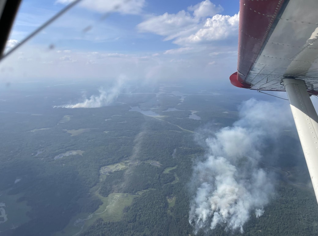 Aerial photo of the Sioux and Wolfpack fires burning near the Boundary Waters closure