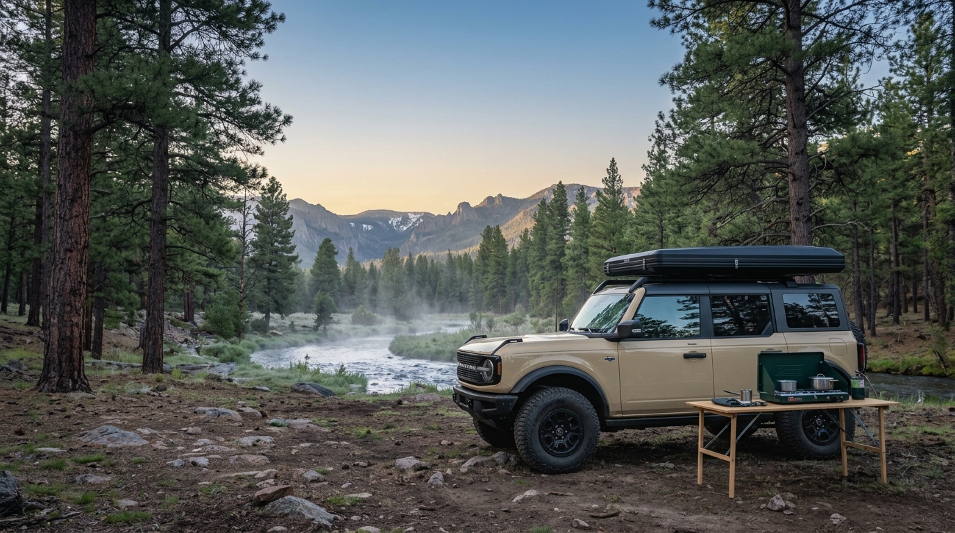 dispersed camping New Mexico Gila National Forest pine forest road with 4x4