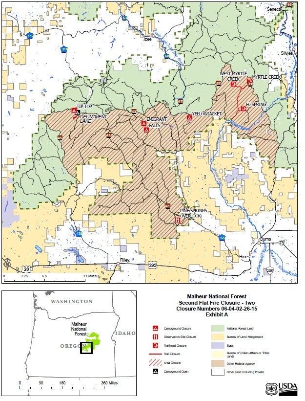 The Malheur National Forest Closure map due to fire.