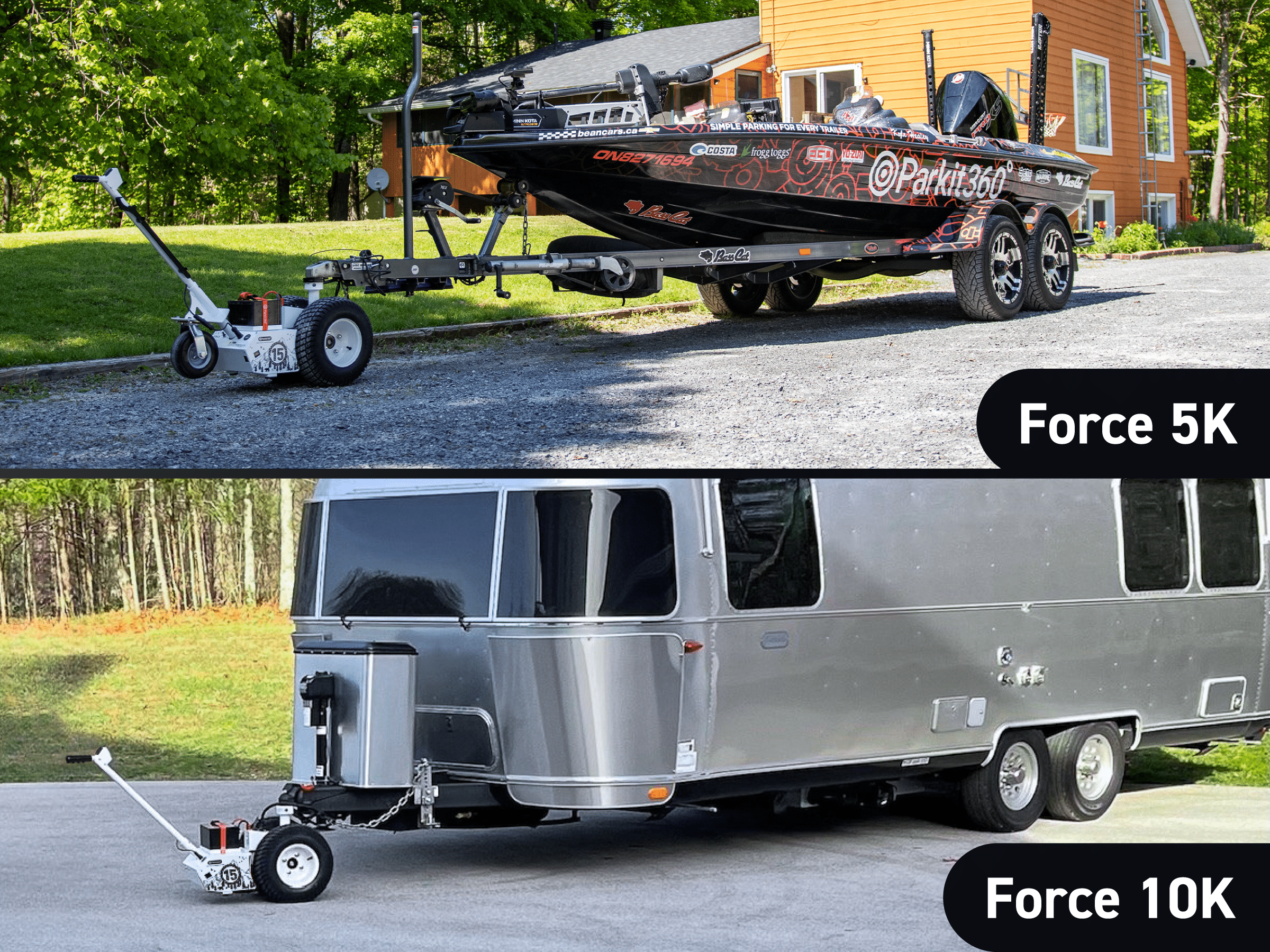 Parkit360 Force 5K Feature Collage Parkit360 Force 5K trailer dolly features and specifications collage