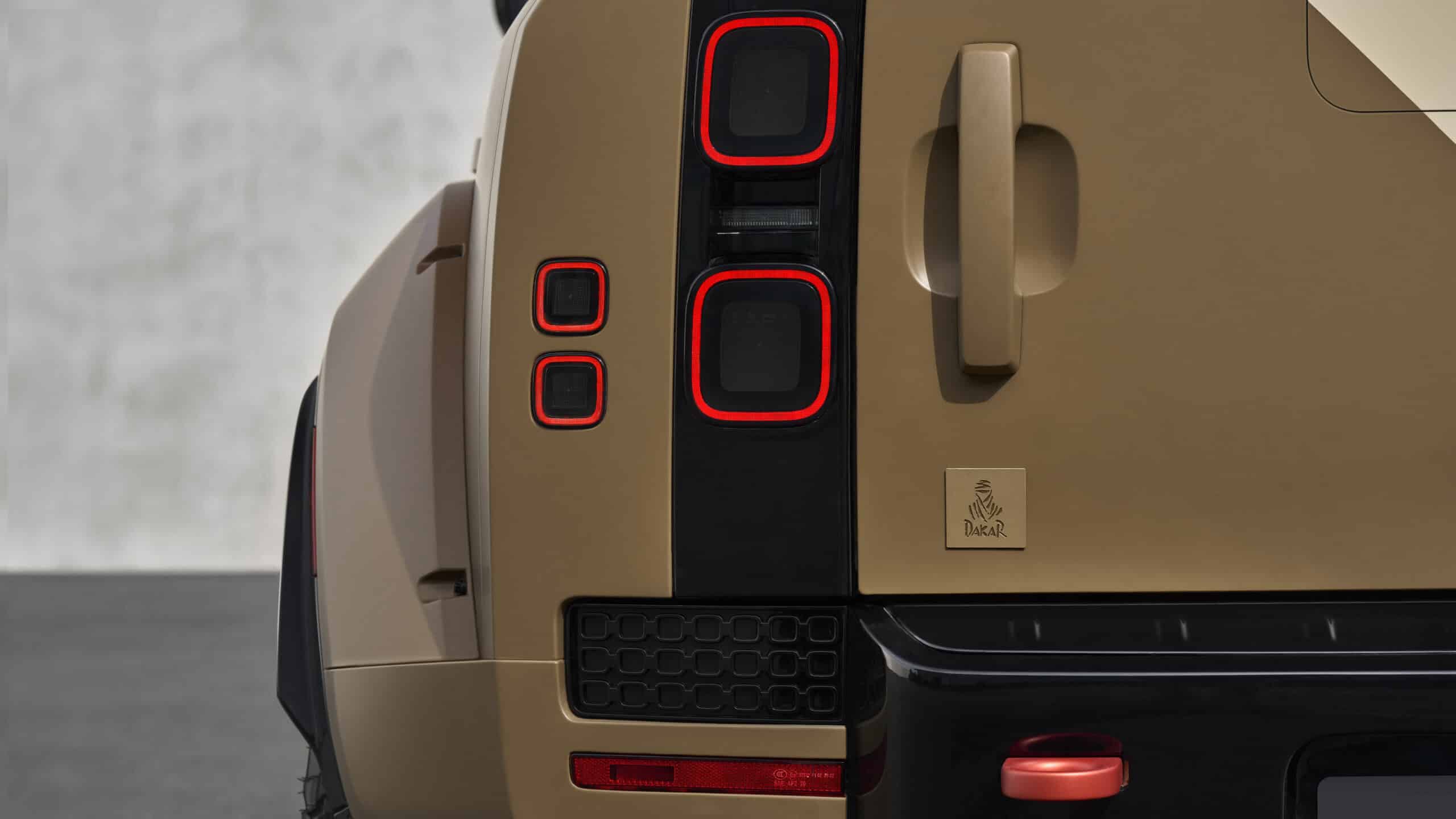 Close up of the back end of an upcoming Land Rover Defender Dakar