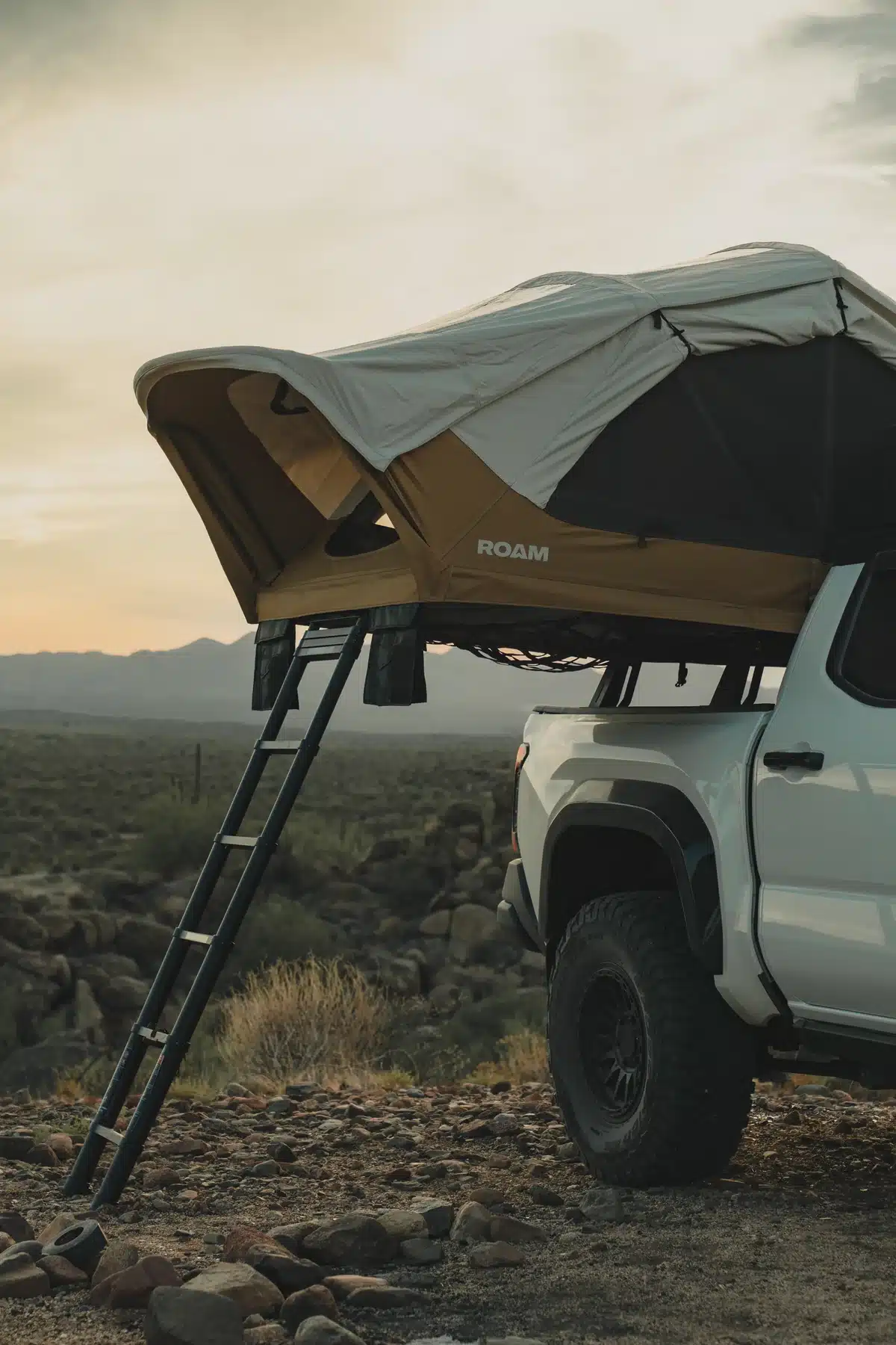 Vagabond 2.0 Rooftop Tent deployed on the side of a Toyota pickup truck