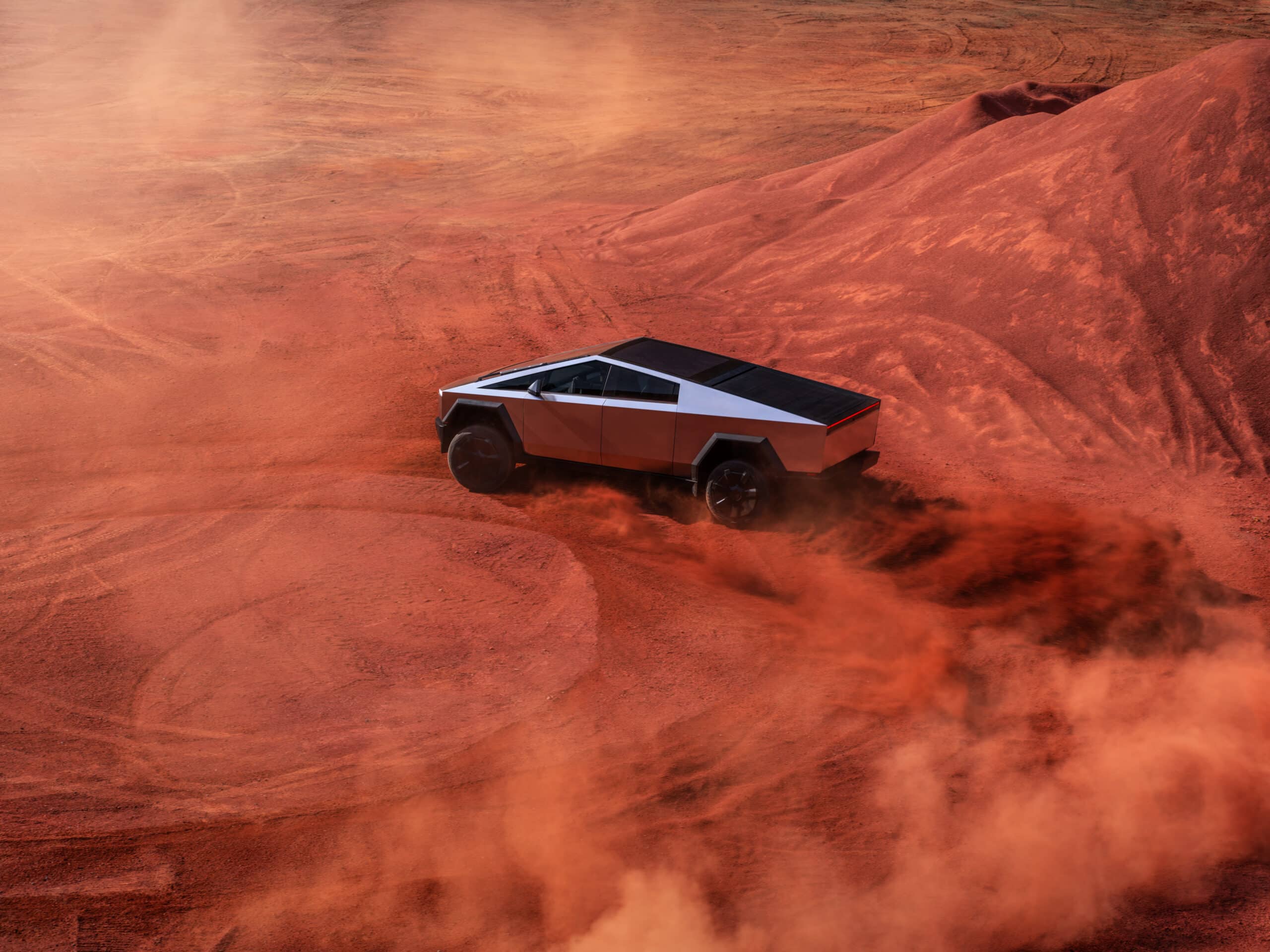 Cybertruck in a reddish desert