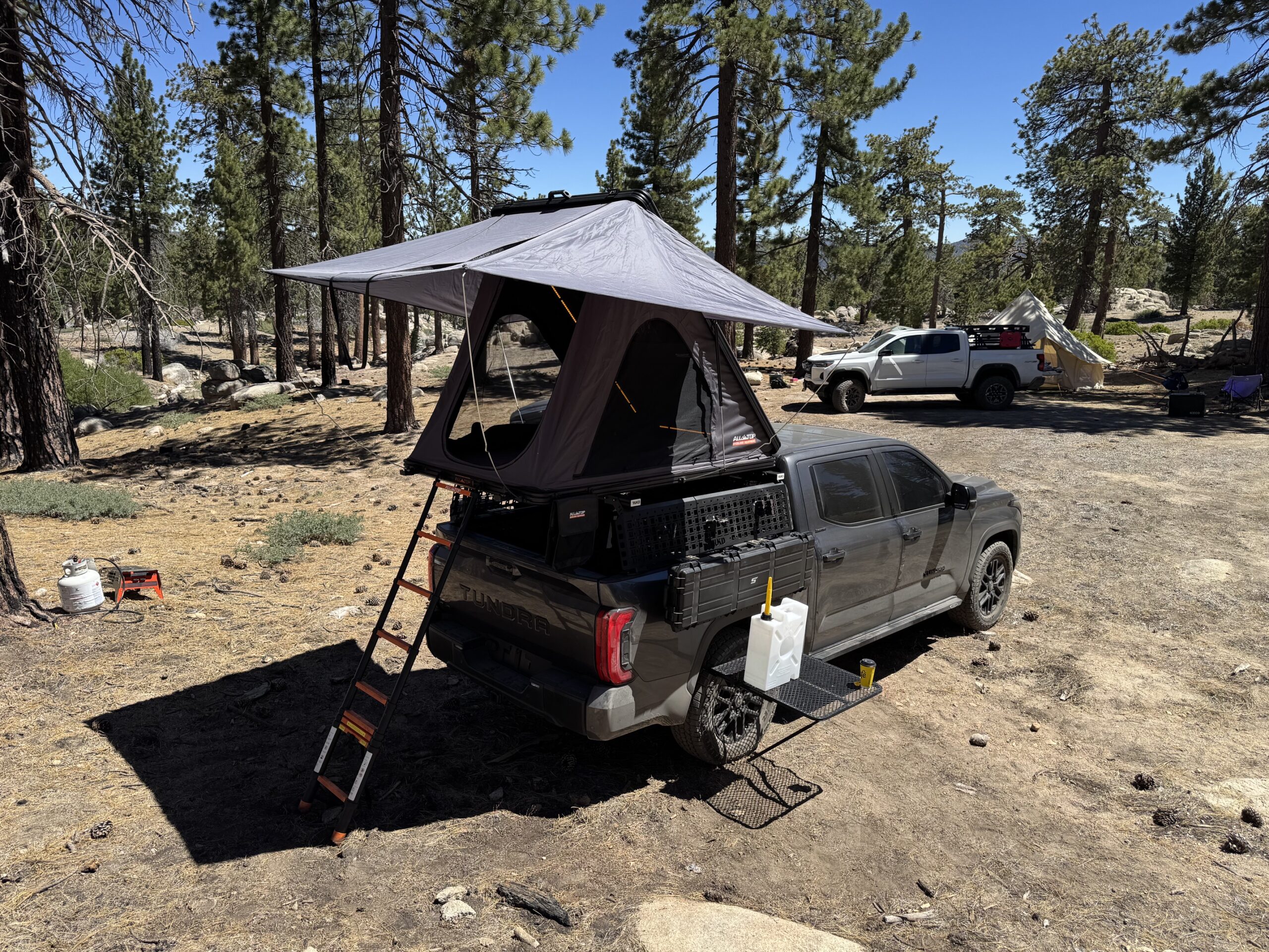 ALL-TOP Apexcamp rooftop tent set up at a dispersed campsite in Big Bear with a second rig in the background