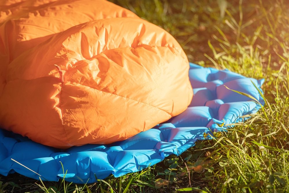 Camping tips for warmth, a down sleeping bag on an inflatable sleeping pad