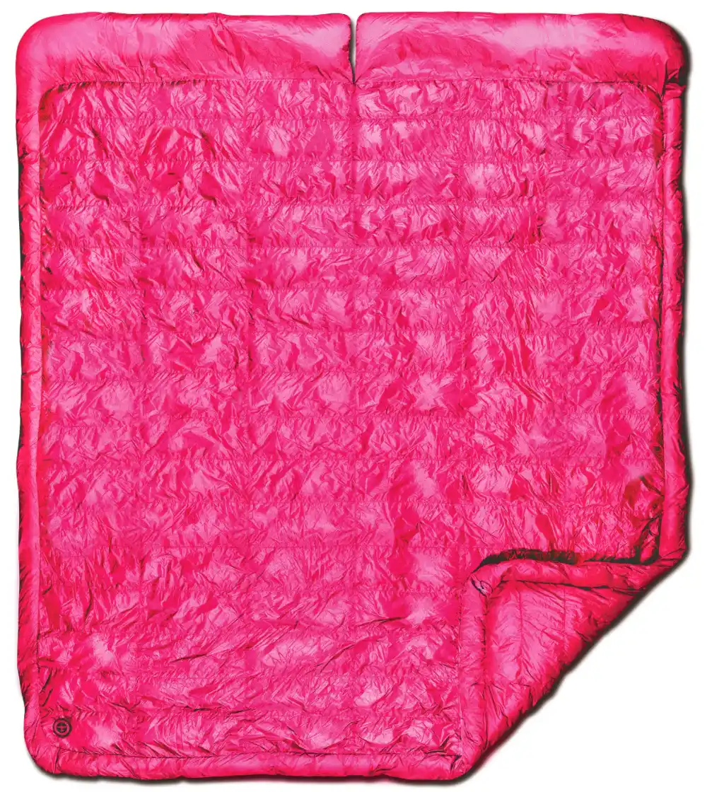 Aeronaut HoverQuilt Duo in the new Hot Pink 40F colorway, laid flat with both cinch footboxes visible