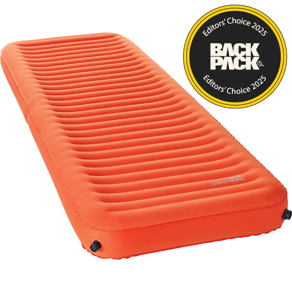 Therm-a-Rest NeoLoft sleeping pad inflated, showing the 4.6 inch side profile and vertical sidewalls