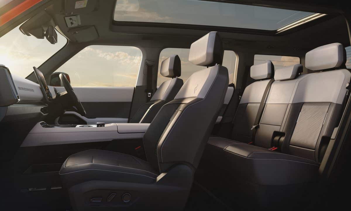 Ford Bronco Basecamp interior showing the front seats and second-row bench