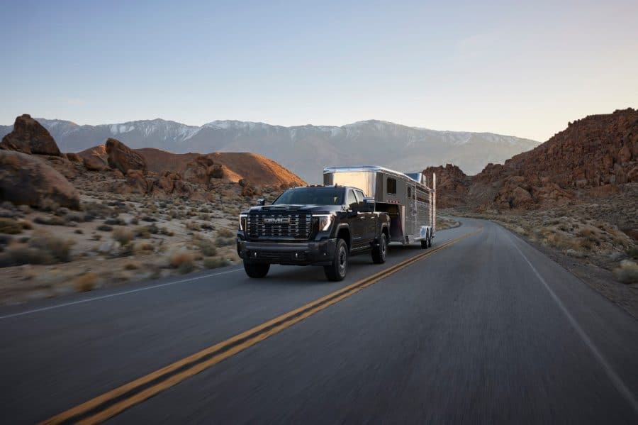 2027 GMC Sierra HD Denali Ultimate towing a trailer with the new 8.3L Duramax