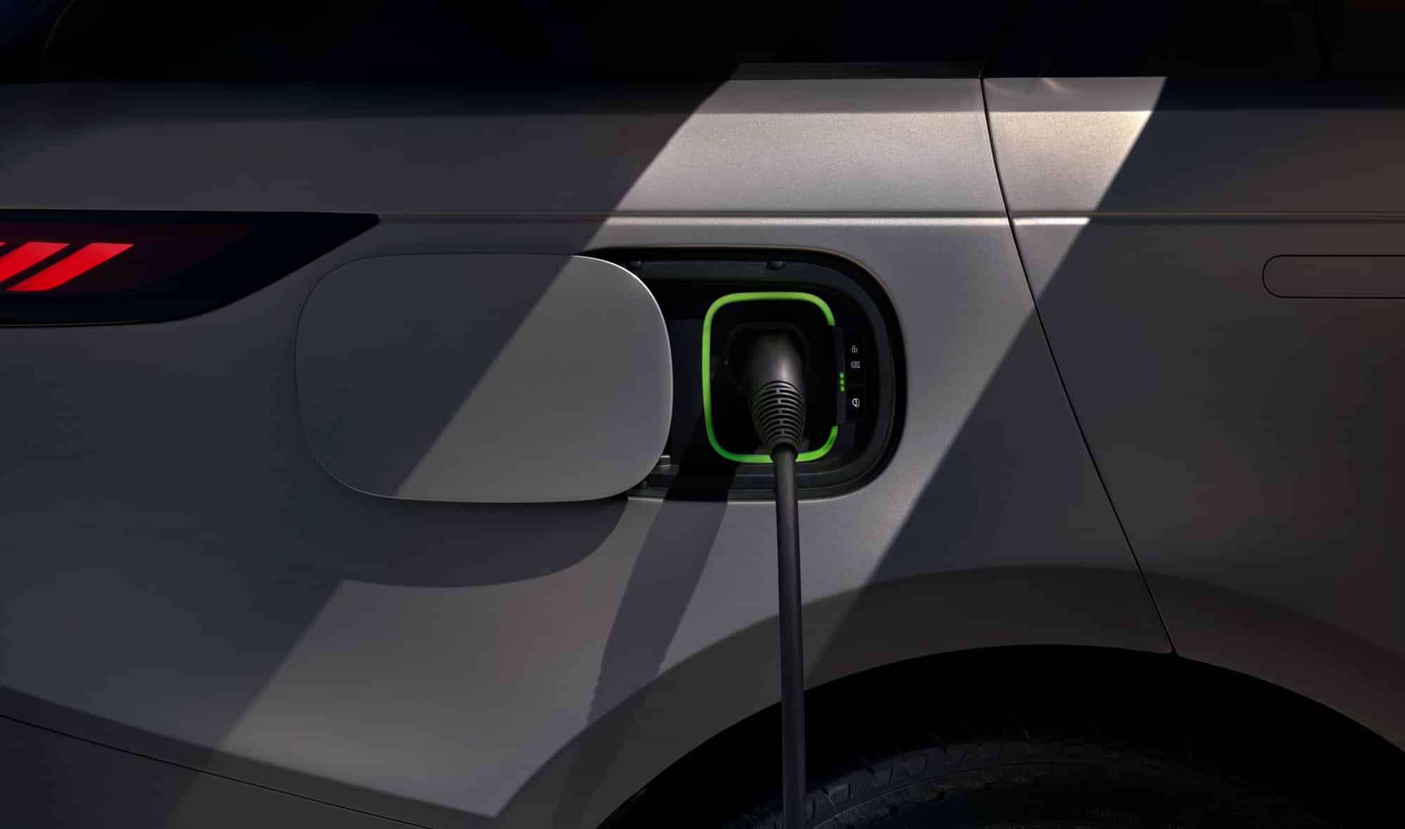 Range Rover Sport Electric DC fast charging port in a press photo