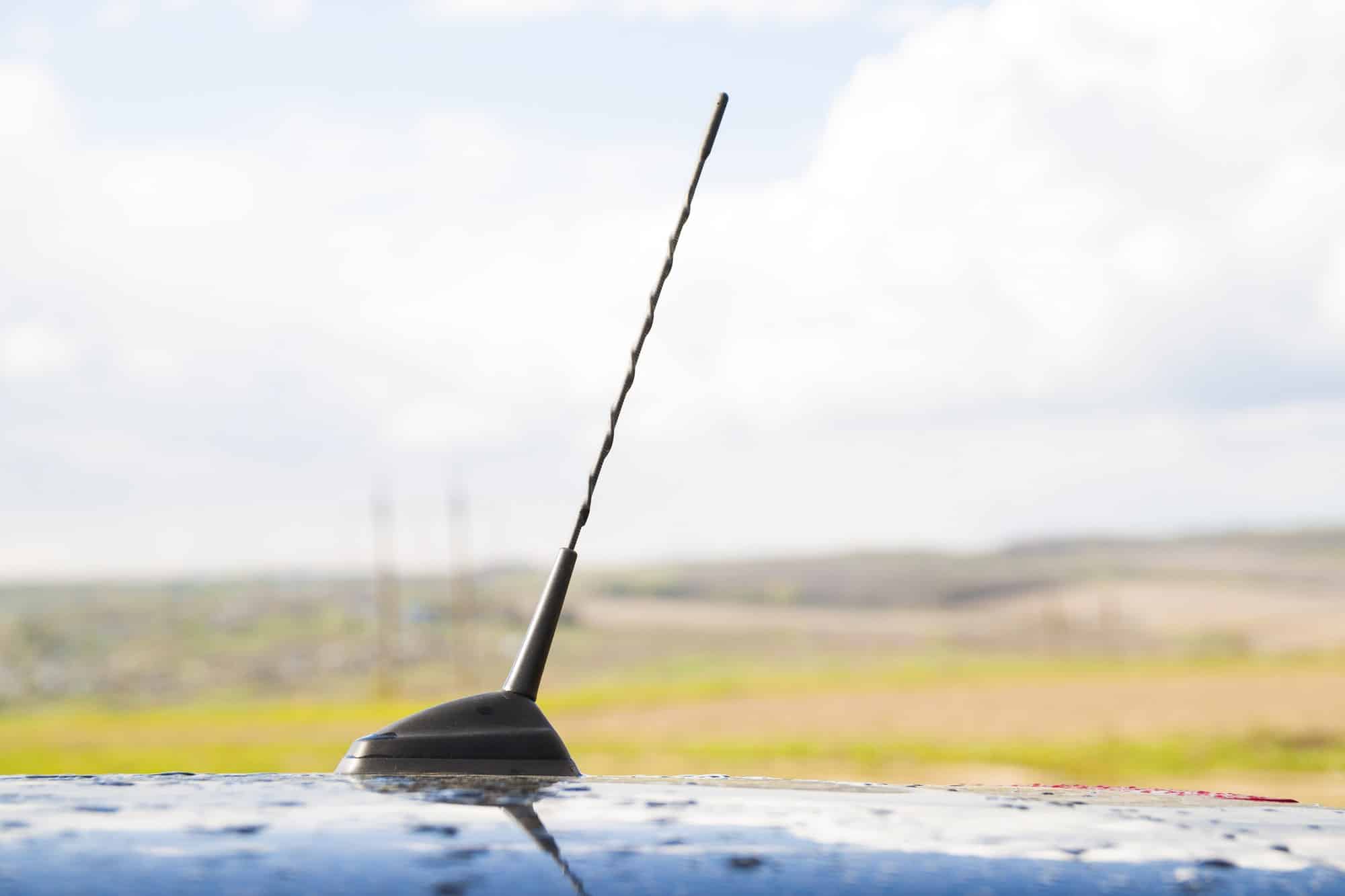 Short whip antenna mounted on a vehicle roof