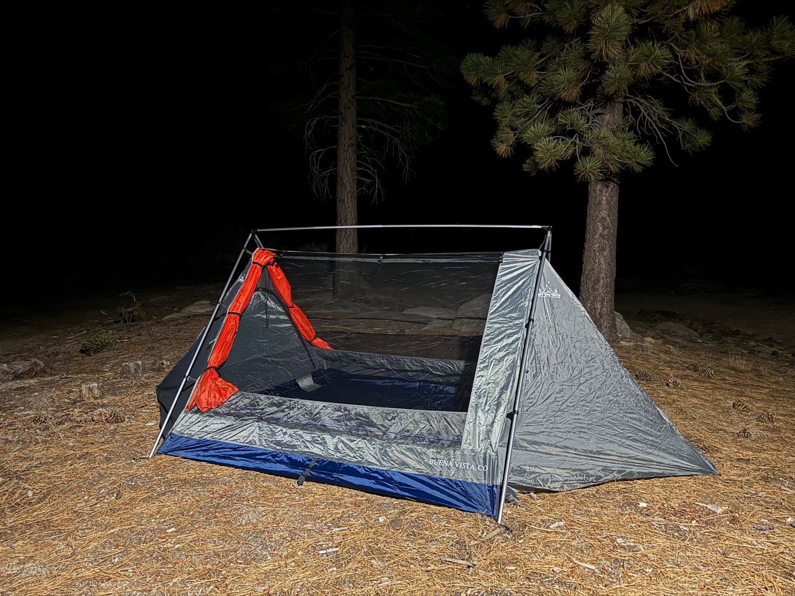 Sky View XL at Night With the Mesh Open Sky View XL stargazing tent at night with the mesh open and the fly rolled up