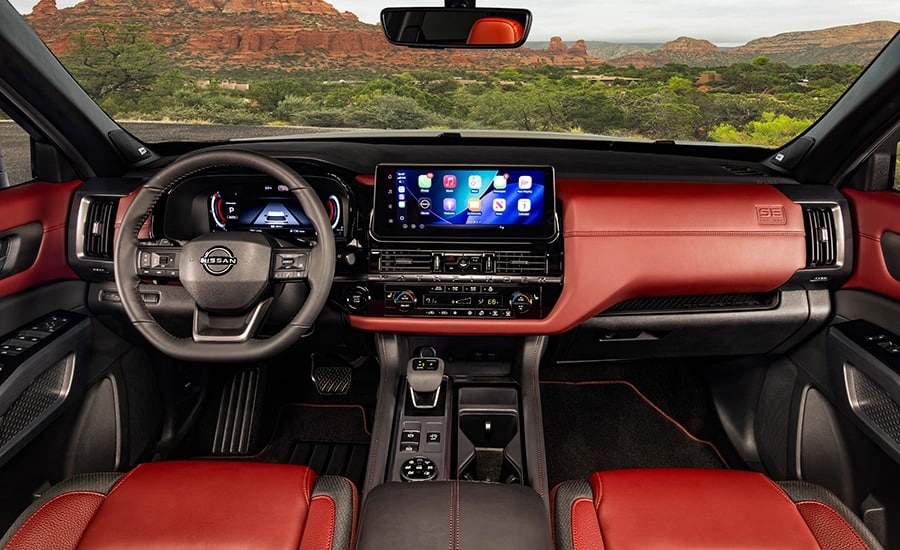 Pathfinder Special Edition interior Steering wheel, dashboard and windshield inside the 2027 Nissan Pathfinder Special Edition