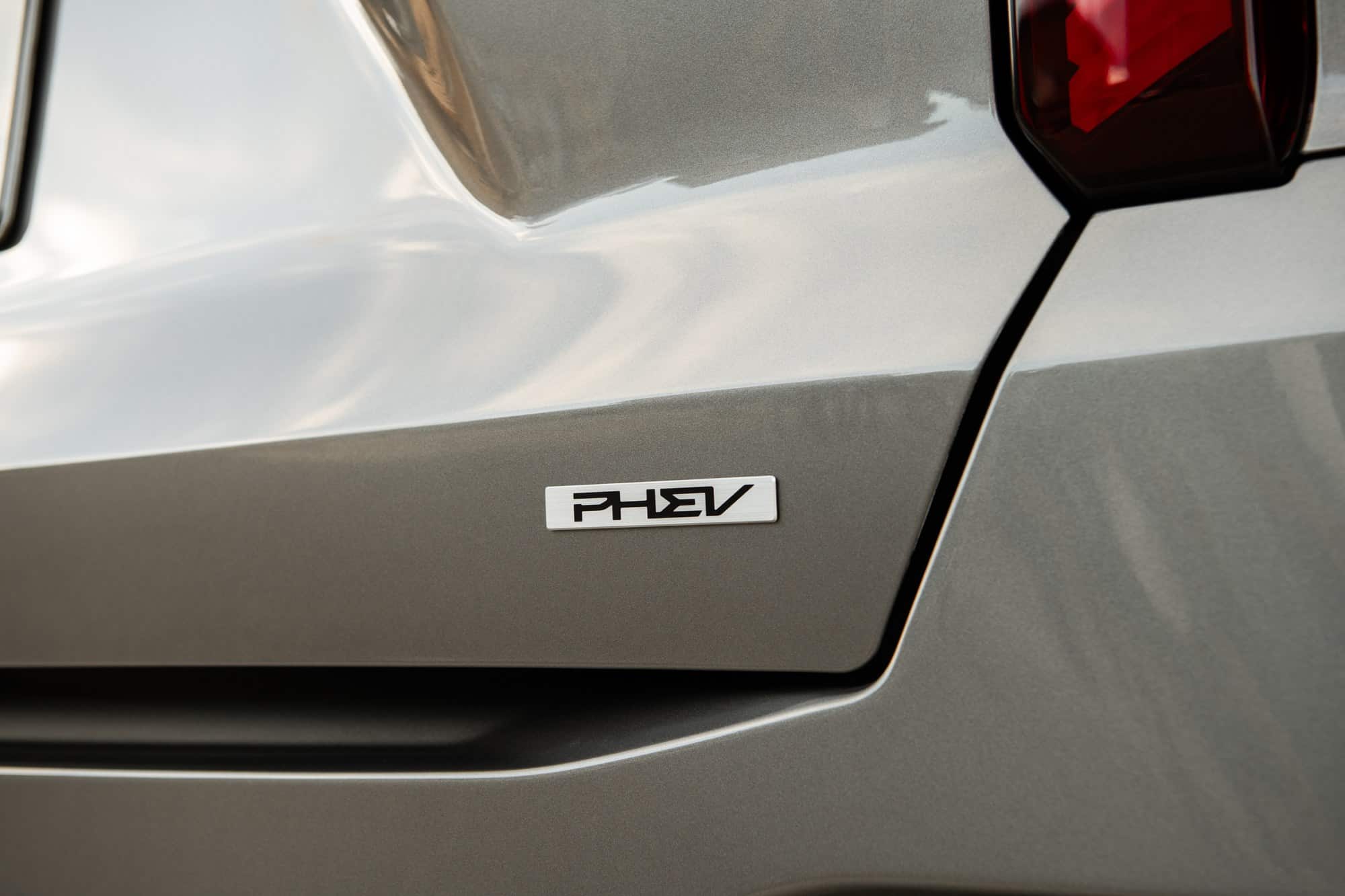 2027 Kia Sorento PHEV badge PHEV badge on the tailgate of the 2027 Kia Sorento PHEV