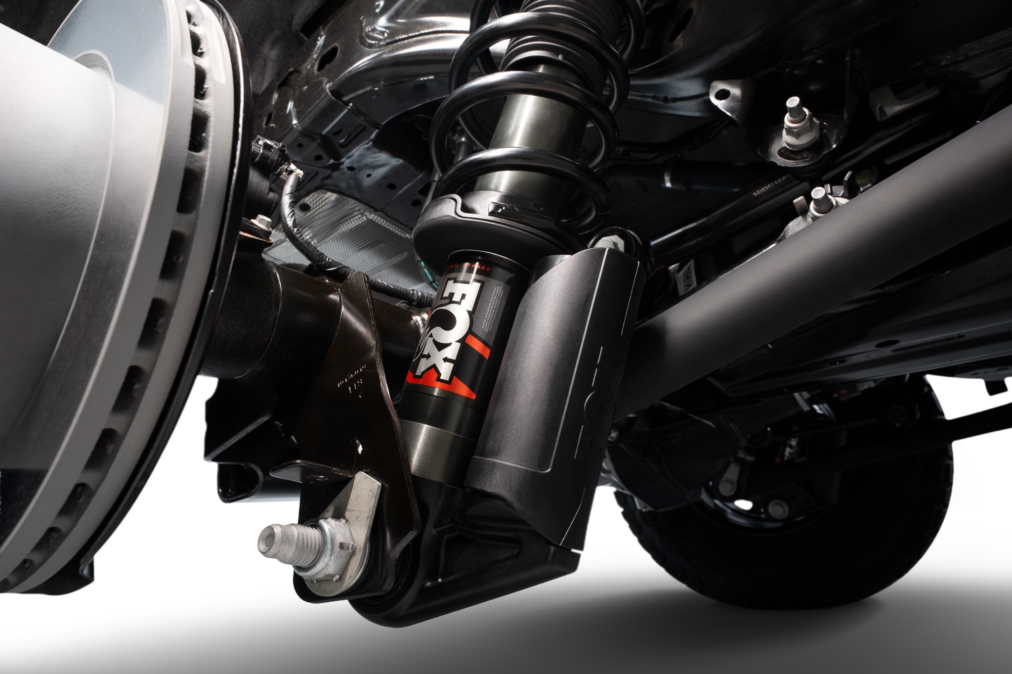 FOX coilover shock and spring from the Off-Road Suspension Kit in the Ford Bronco ORV Package