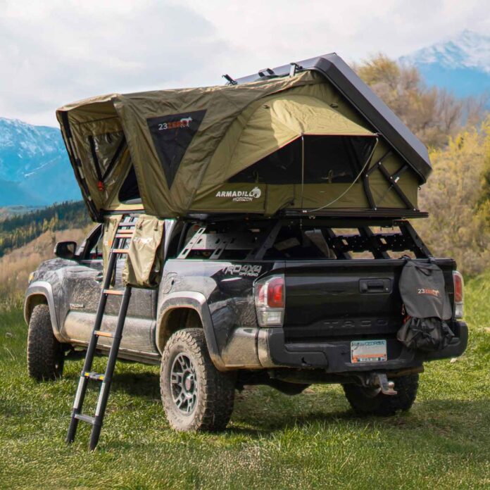 23Zero Horizon vs Everest: the 23Zero Armadillo Horizon open on a pickup truck
