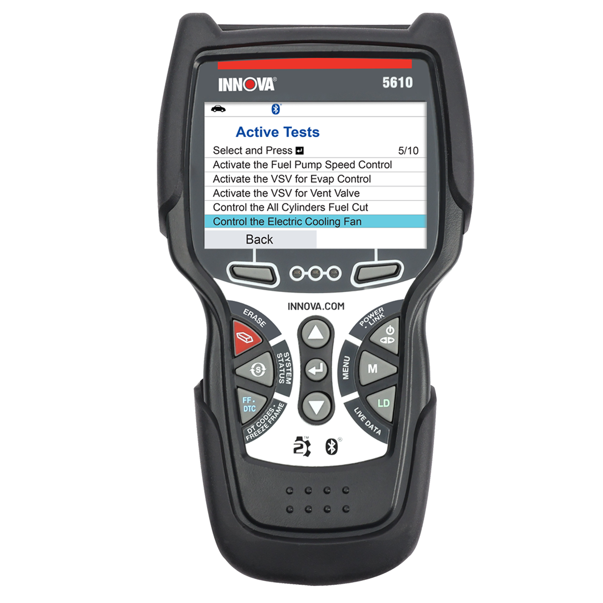 Innova 5610 CarScan Pro Innova 5610 handheld scan tool showing its active test menu